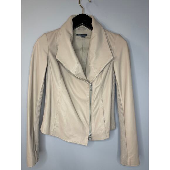 Vince Y2K Women's Lambskin Leather Moto Jacket Cream Women's XS Gilmore girls - Picture 1 of 12